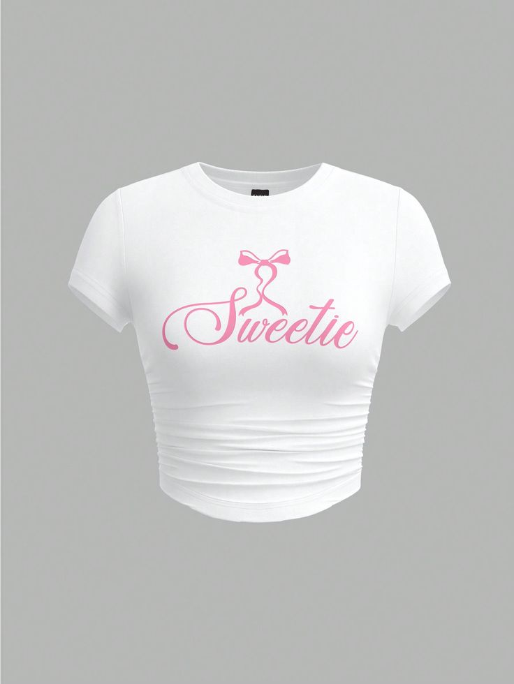 coquette bow & letter graphi short sleeved women's summer t shirt